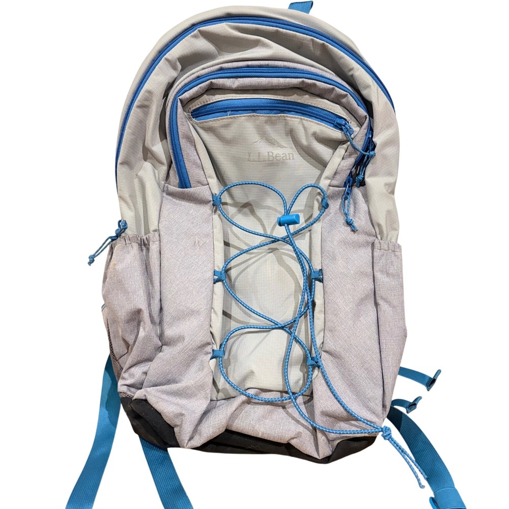 LL Bean Hiking Backpack laptop comfort carry Grey Blue Bungee Daypack School Bag